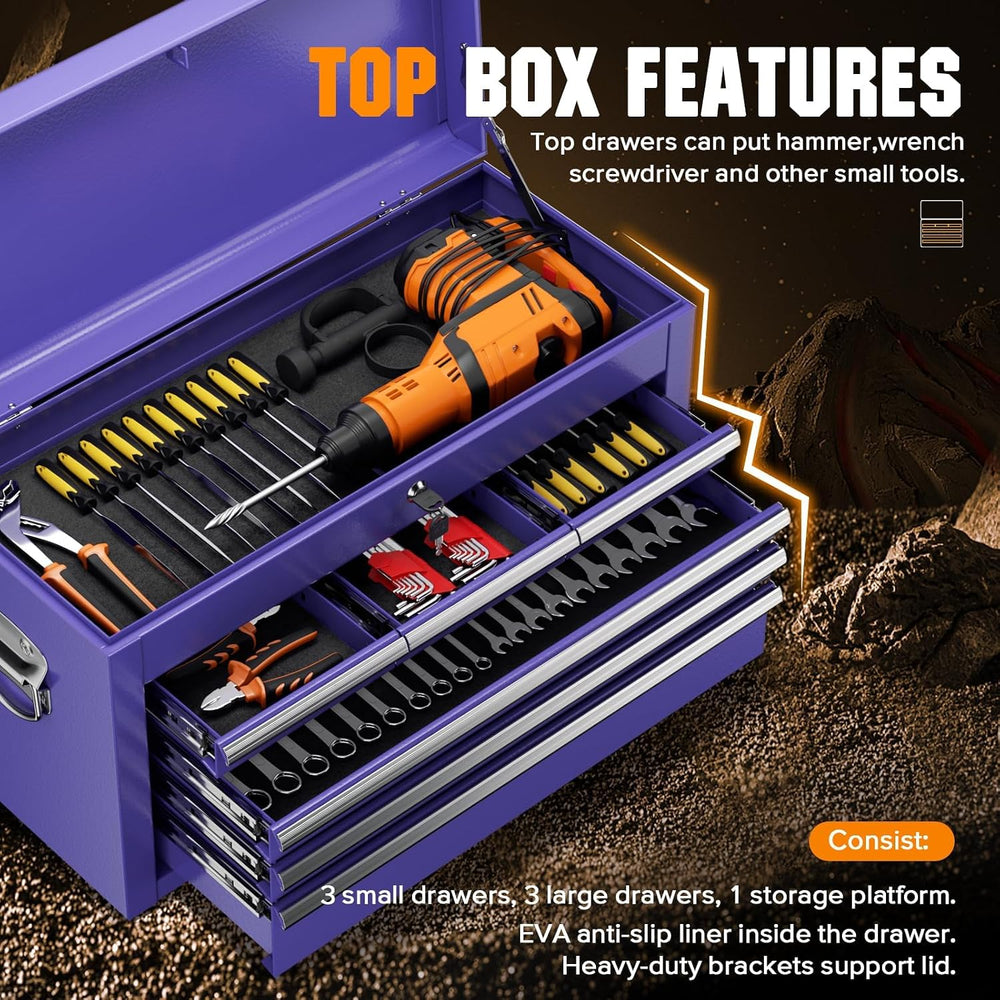 8-Drawer Rolling Tool Chest - Heavy-Duty Steel Tool Cabinet with Detachable T...