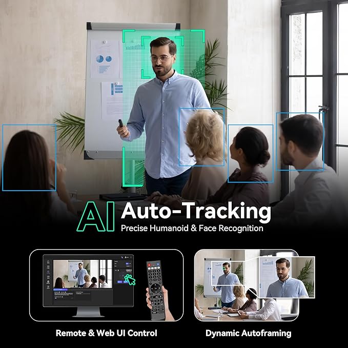Tenveo HDMI/USB3.0/LAN PTZ Camera AI Humanoid & Face Auto-Tracking, 20X O...