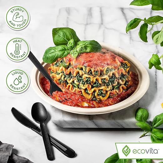 Ecovita 100% Compostable Forks Spoons Knives Cutlery Combo Set