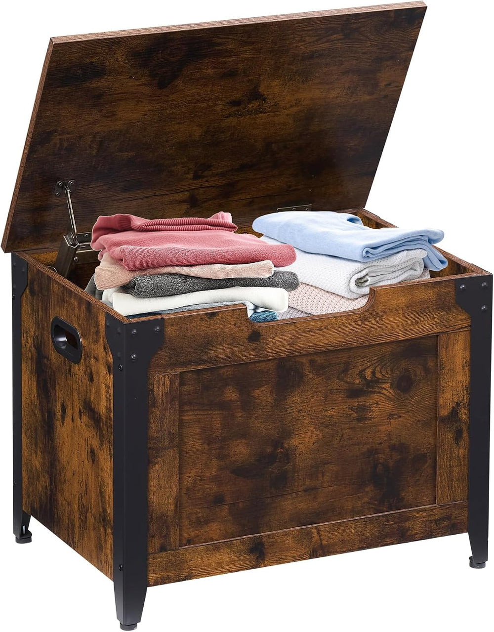 IDEALHOUSE 23.6" Storage Bench with 2 Safety Hinges, Rustic Brown