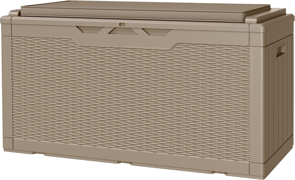 JUMMICO 100 Gallon with Cushion Deck Box, Waterproof Outdoor Storage Box
