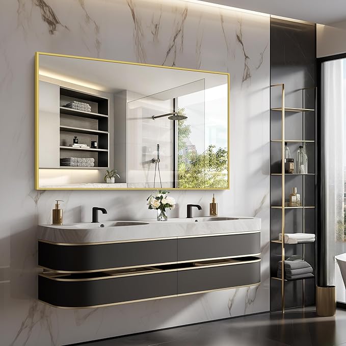Gold Bathroom Mirror for Wall, 60x36 Inch Rectangle Mirrors