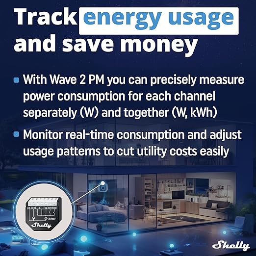 Shelly Wave 2PM US LR UL | Z-Wave Long Range Smart Switch Relay, 2-Channel 16 A