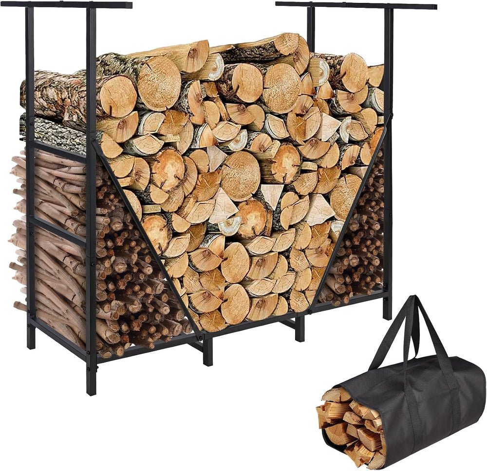HONEST OUTFITTERS 4ft Firewood Rack Outdoor, Adjustable Heavy Duty Firewood H...
