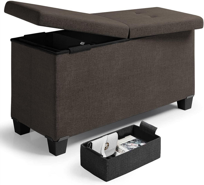 Nestl 30 Inch Storage Ottoman Bench with Storage Bins, Max 660 lbs Storage Chest (Dark Taupe, Linen)
