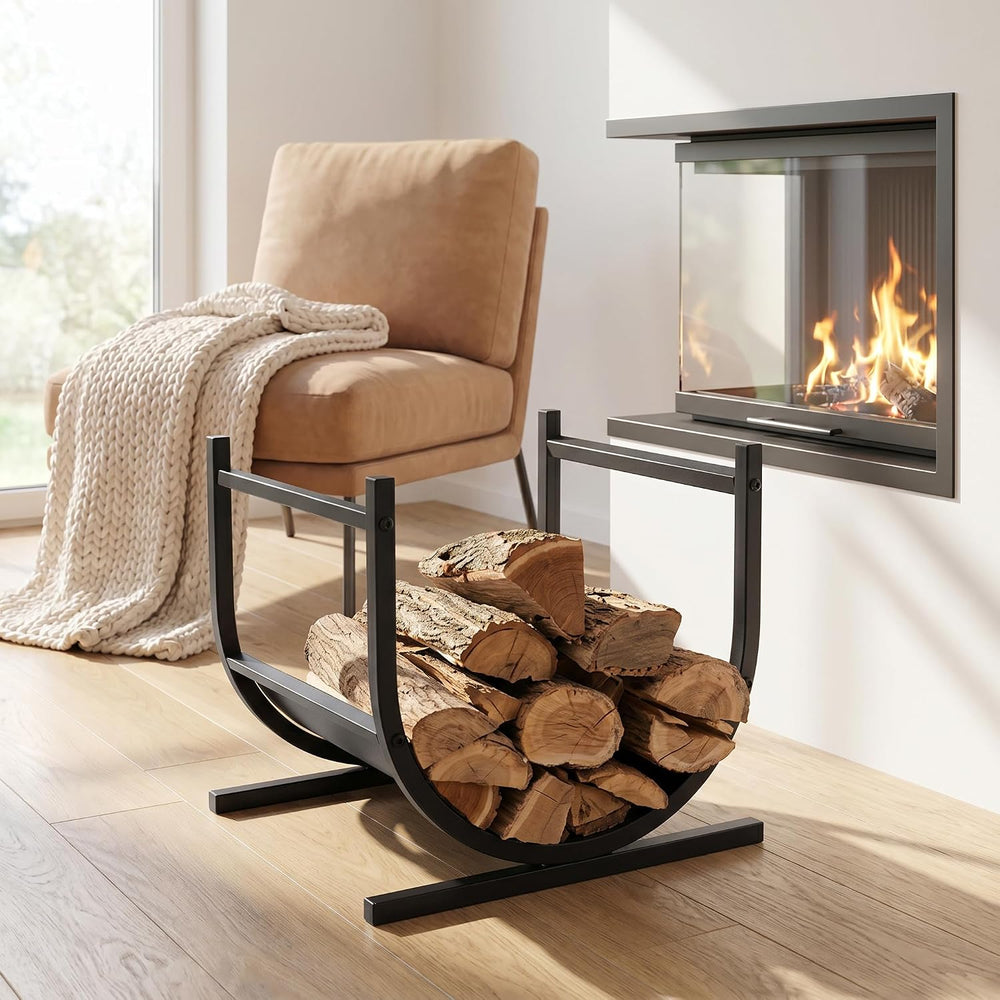 Firewood Rack Outdoor, 17 Inch U-shaped Firewood Storage Log Rack with Integr...