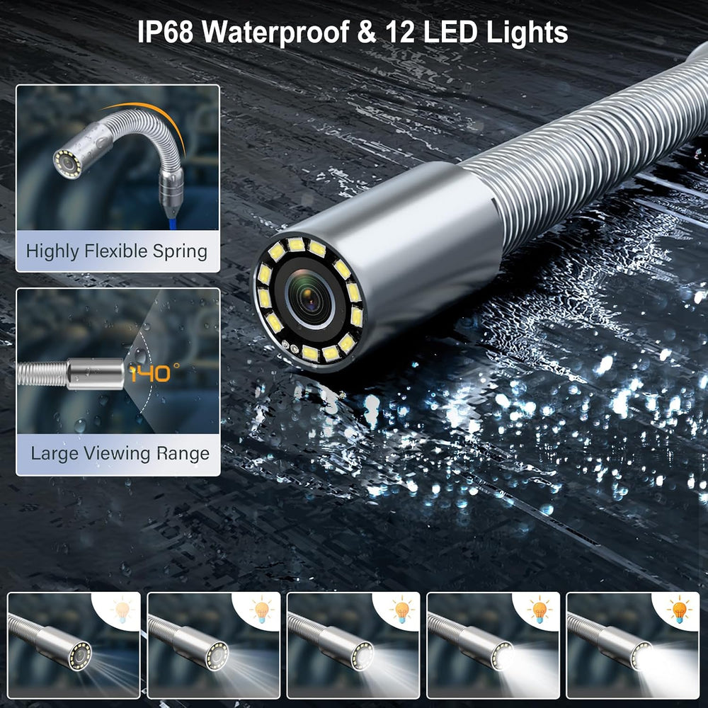 Sewer Camera with Self-Leveling DVR, 100ft Snake, 9" HD Screen