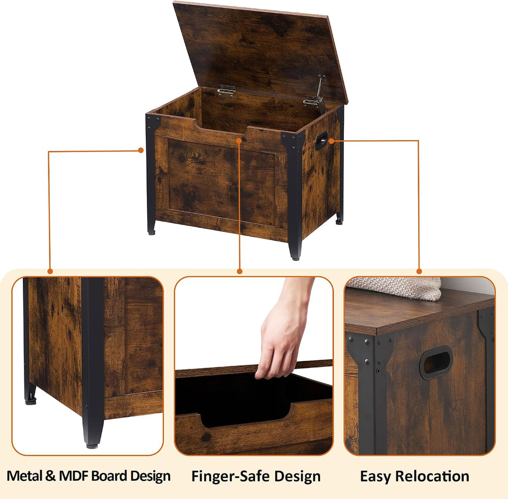 IDEALHOUSE 23.6" Storage Bench with 2 Safety Hinges, Rustic Brown