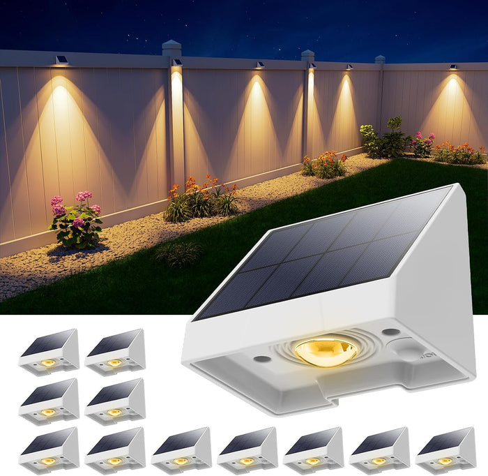 12 Pack Solar Powered Fence Light Outdoor Waterproof Warm White LED