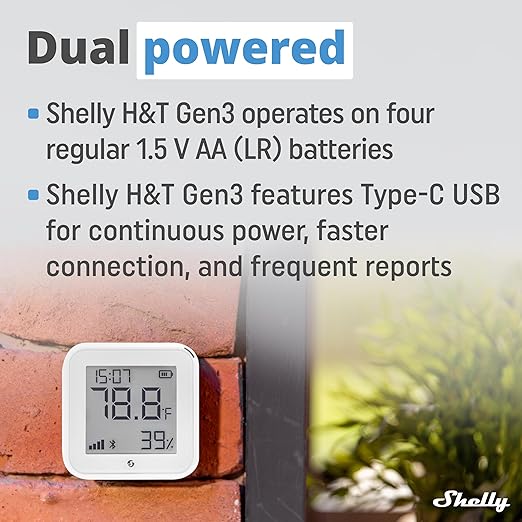 Shelly H&T Gen3 White | Wi-Fi & Bluetooth Smart Temperature & Hum...