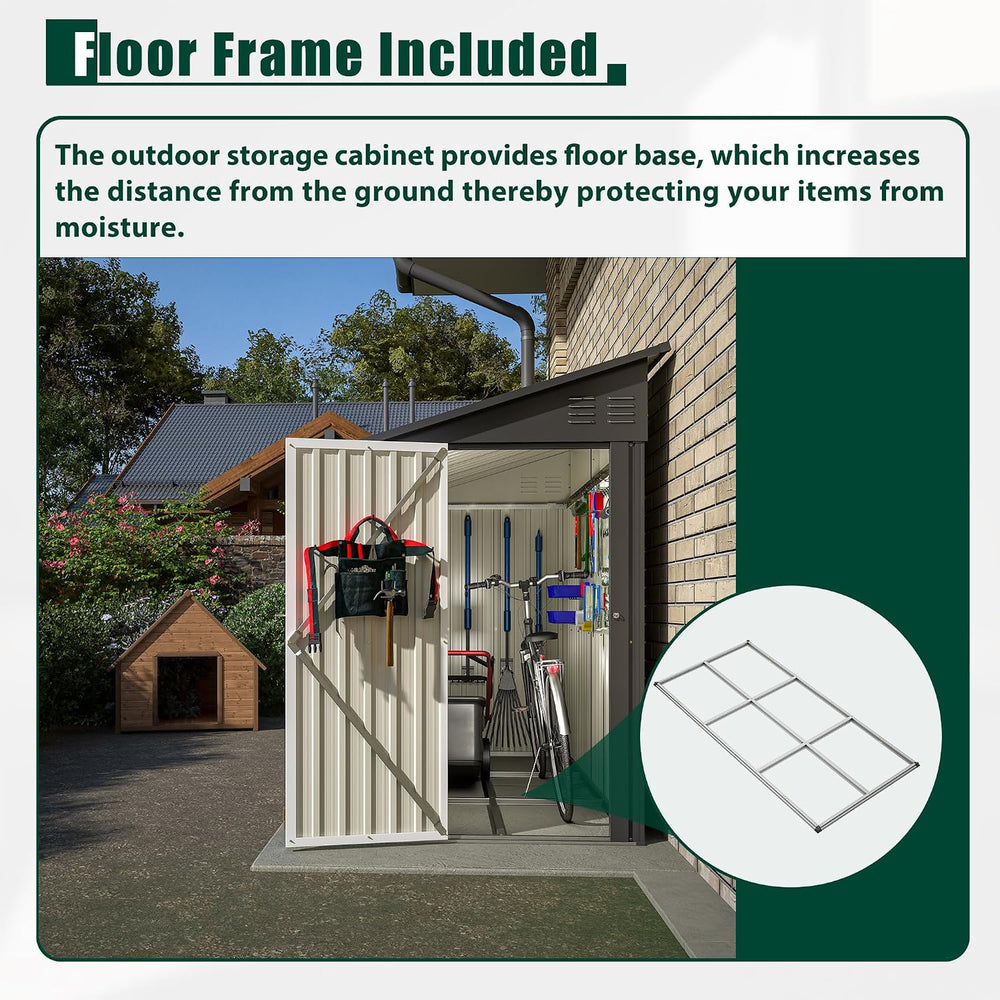 4 x 8 FT Metal Outdoor Storage Shed w/Foundation, Lean to Storage Sheds with ...