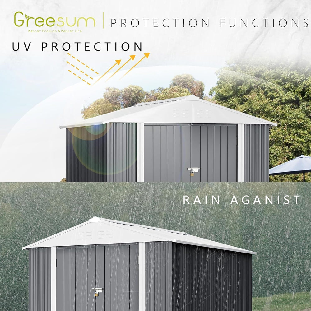 Greesum 8x6FT Outdoor Storage Shed, Gray