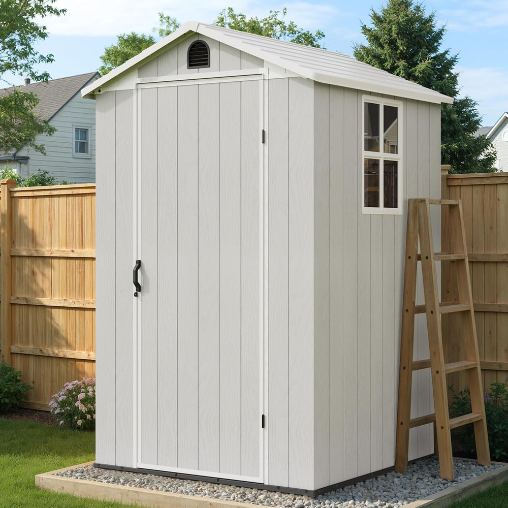 Greesum 4x4FT Plastic Outdoor Storage Shed with Floor, Light Gray