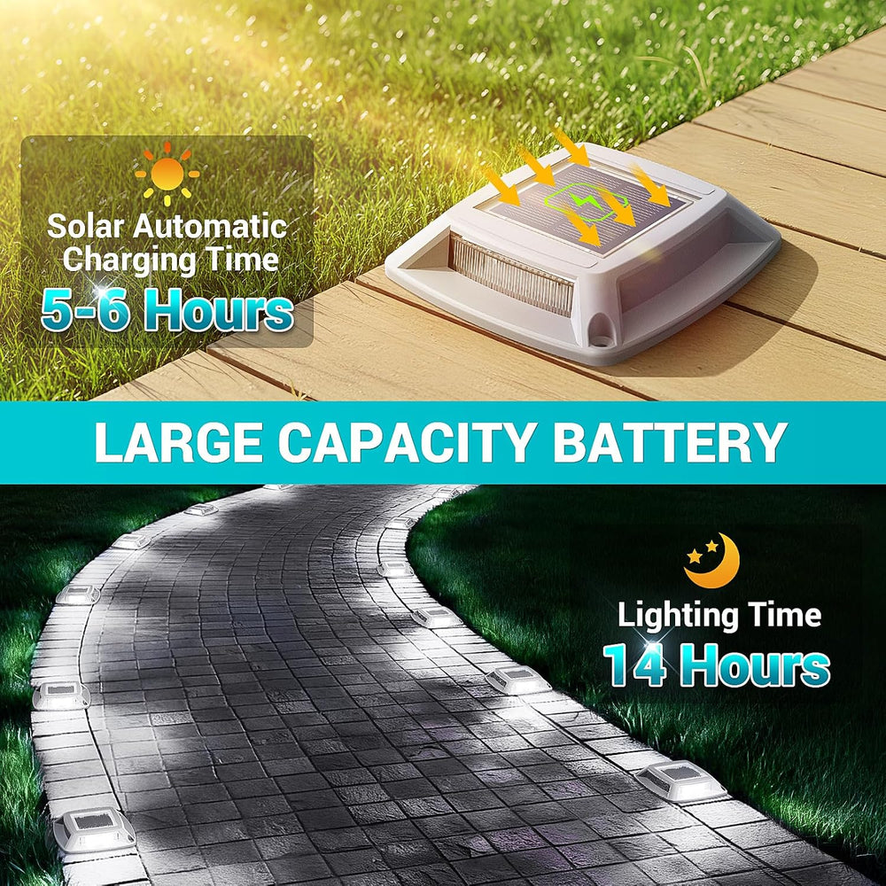 Solar Driveway Lights Outdoor 16 Pack, IP68 Waterproof Dock Lights, White