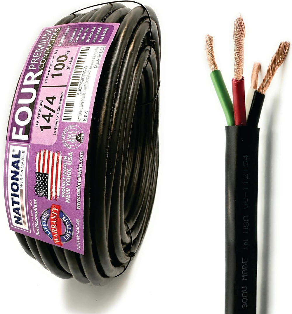 NATIONAL Wire & Cable – 14 AWG 4-Conductor Premium Copper Wire, 100 ft