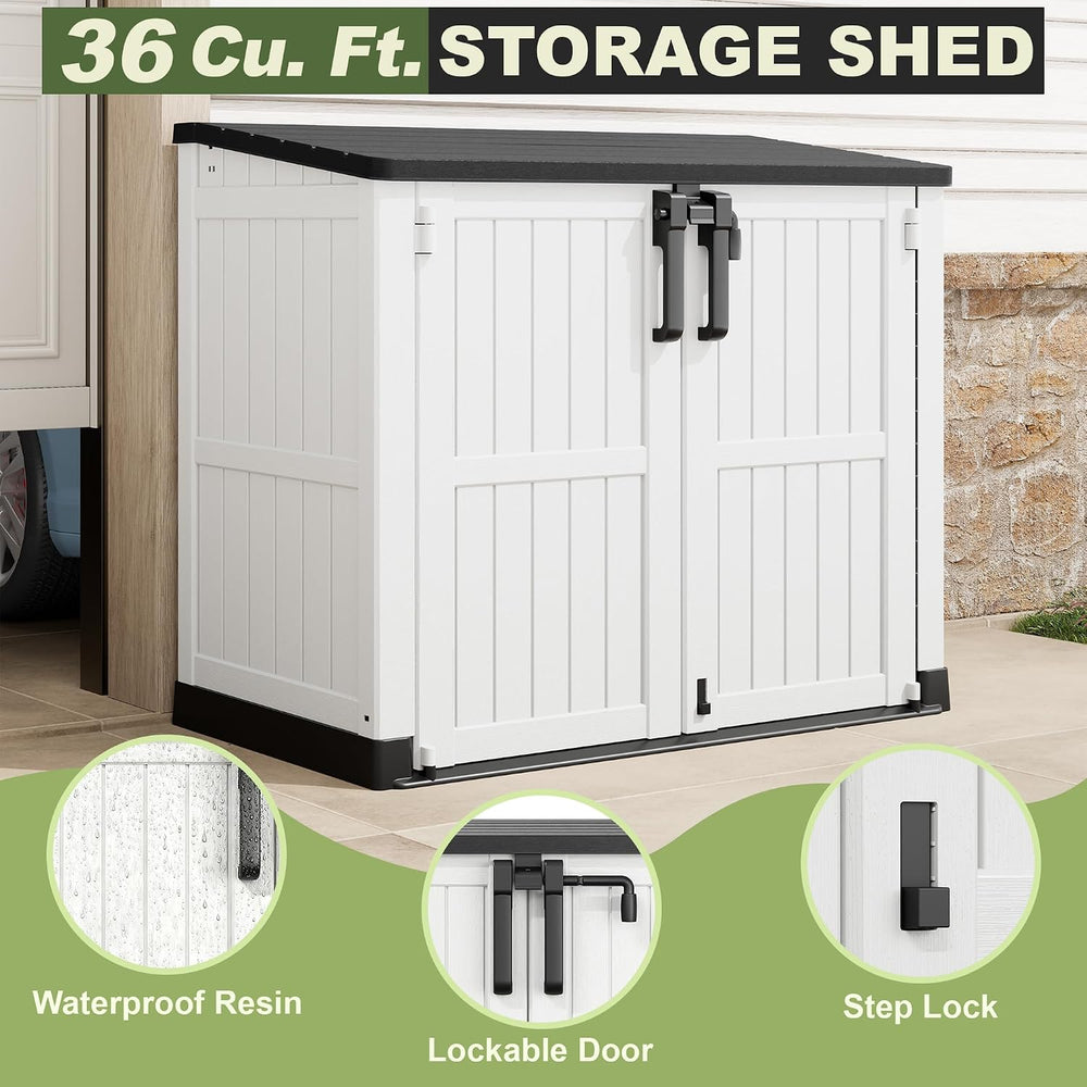 Plastic Outdoor Storage Shed, 36 Cu Ft Waterproof Outdoor Storage Cabinet wit...