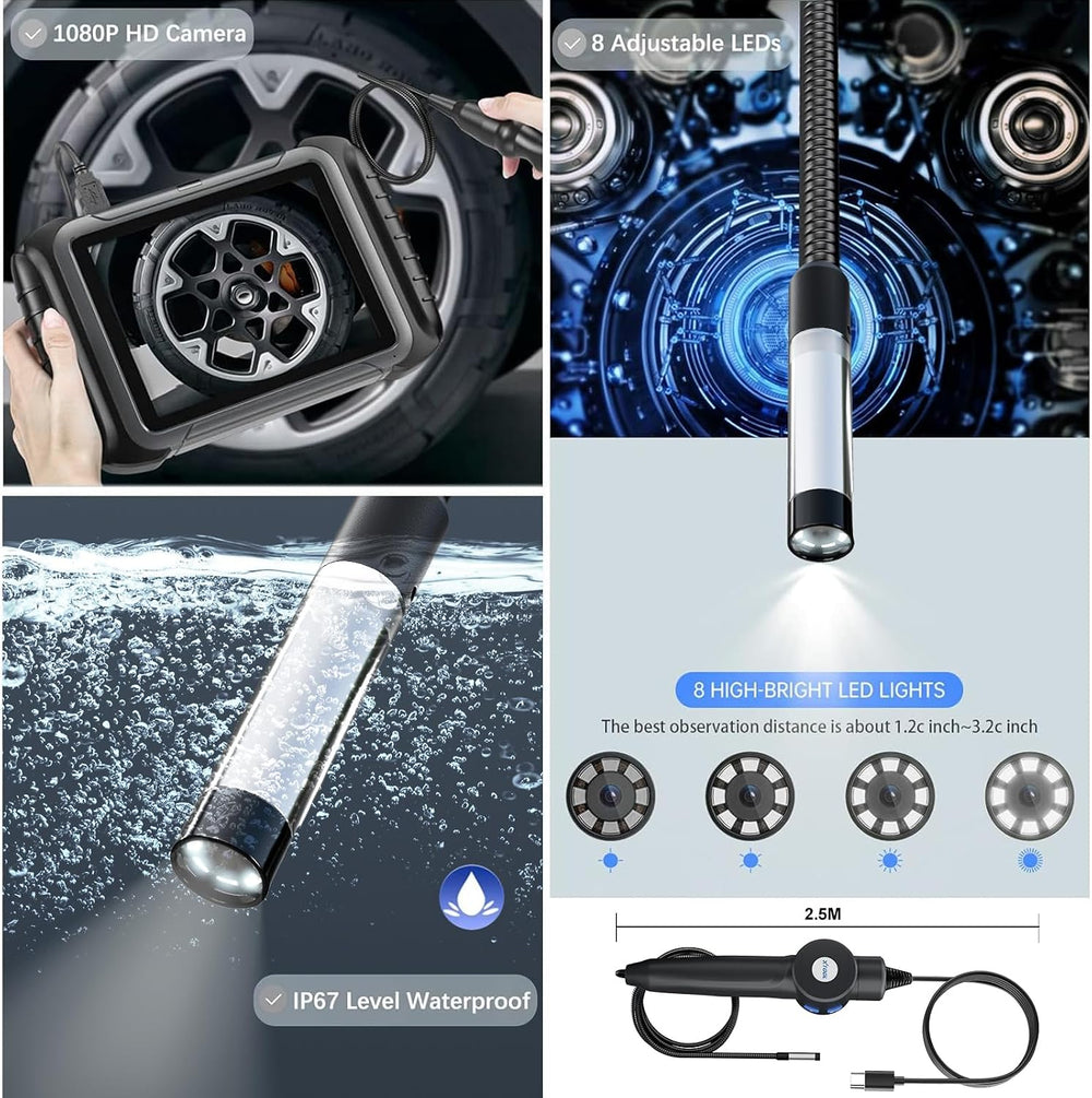 XTOOL Inspection Camera XV200, 2MP&1080P HD& 8 LEDs Automotive Endoscope