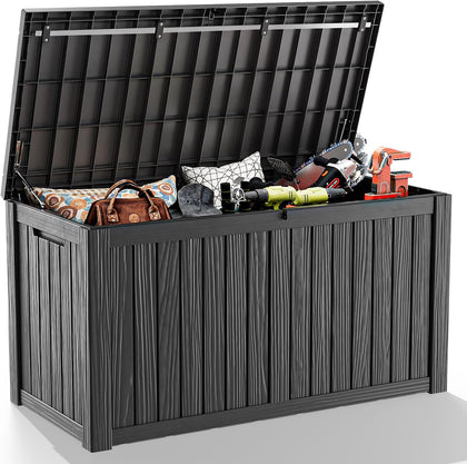 180 Gallon Outdoor Storage Box, Resin Deck Boxes Waterproof, IndoorOutdoor Bin for Package Delivery, Patio Cushions, Gardening Tools, Lockable, UV Resistant
