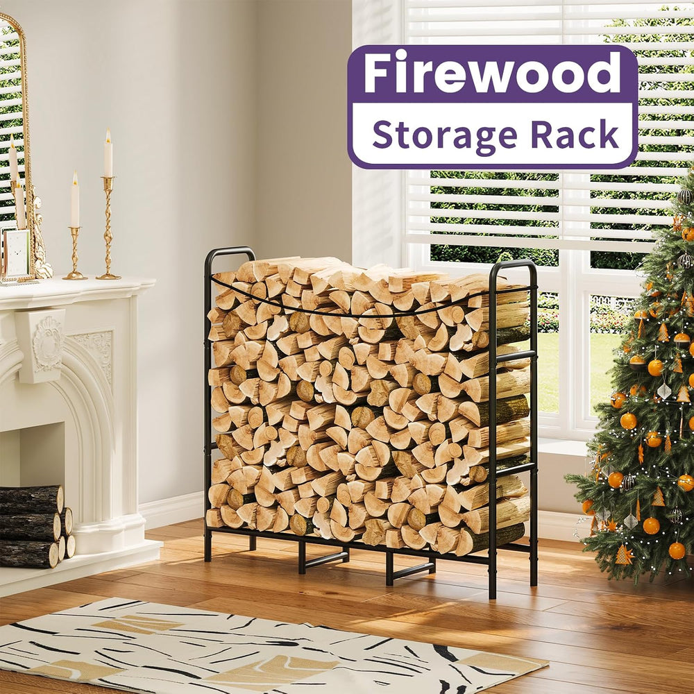 4FT Firewood Rack Outdoor, Adjustable Log Stand for Storage