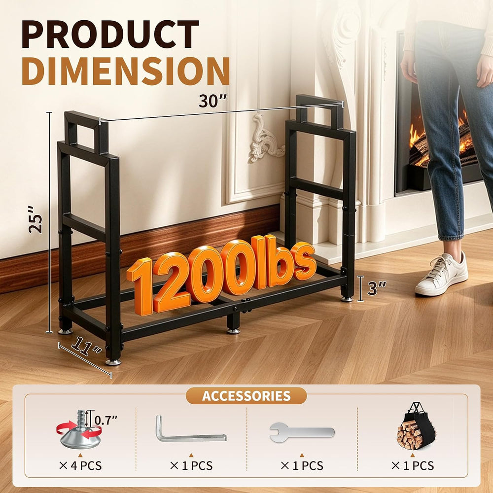 30 Inch Square Firewood Rack Indoor Outdoor with Handle Log Carrier