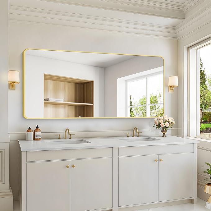 30"x60" Gold Bathroom Mirror, Large Rectangle Mirror, Rectangular W...