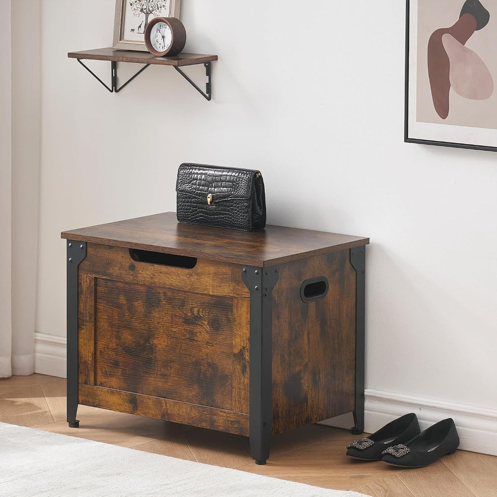 IDEALHOUSE 23.6" Storage Bench with 2 Safety Hinges, Rustic Brown