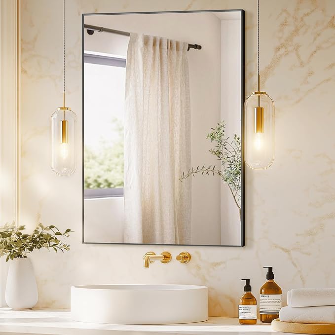 Bathroom Vanity Mirror for Wall, HD Shatterproof Glass, Hangs Horizontally or
