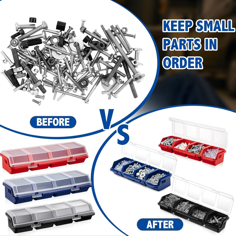 Hushee 6 Pcs Screw Organizer Box with Lid 4 Compartments, Blue,Red,Black
