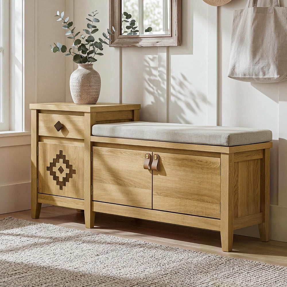 Entryway Bench with Storage, 3 in 1 Storage Bench with 1 Drawer and 2 Cubbies...