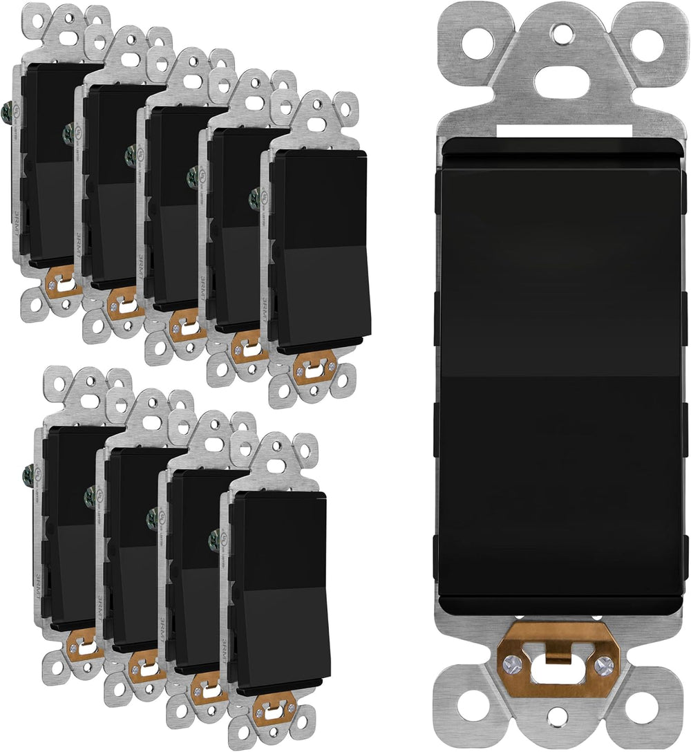 LIDER Black Minimalist Decorator Switch, Frameless Light Switch, On/Off Rocke...