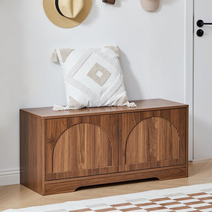 BERRYMERRY 39.4" Fluted 2 Tier Shoe Storage Bench with Shelf