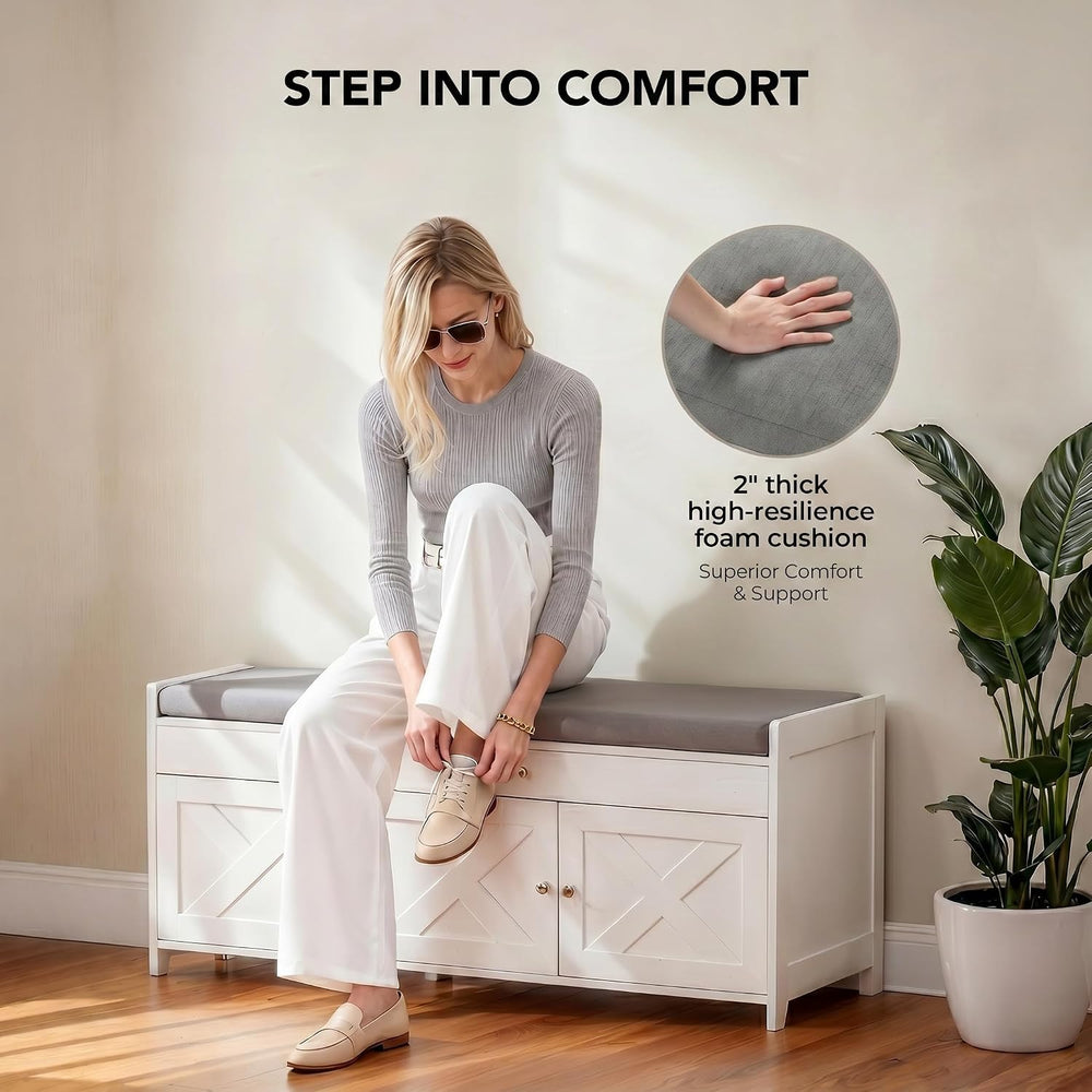 Marsail Shoe Storage Bench with Seating, Farmhouse Entryway Bench with Shoe S...