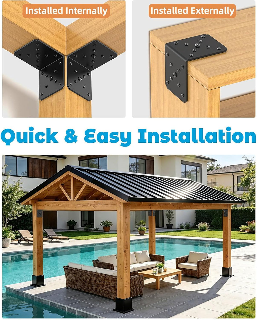 Heavy Duty L Bracket , 4x4x3.5 Brackets for Wood Black-4PCS