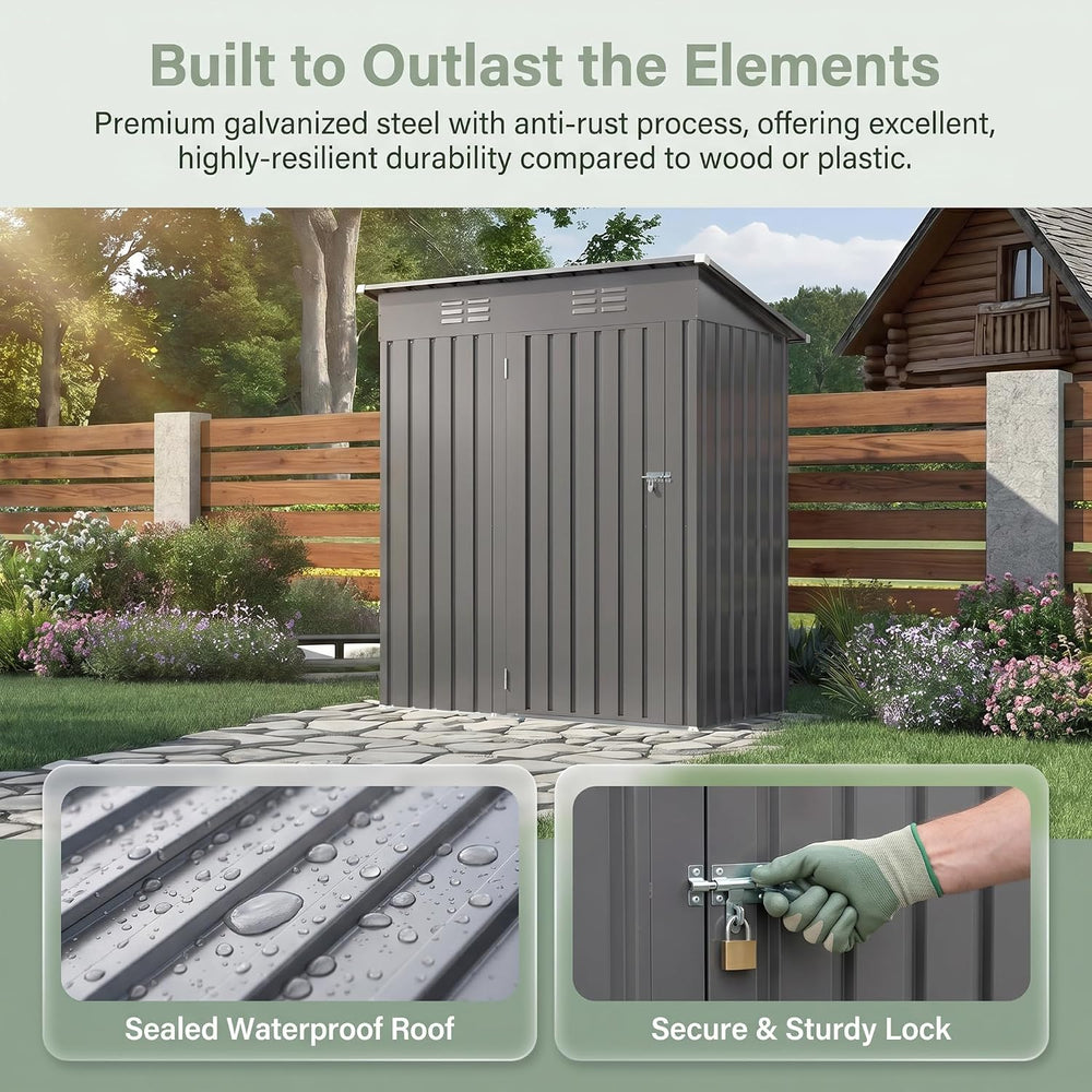 5x3 FT Outdoor Storage Shed, Metal Tool Shed for Patio (Gray)