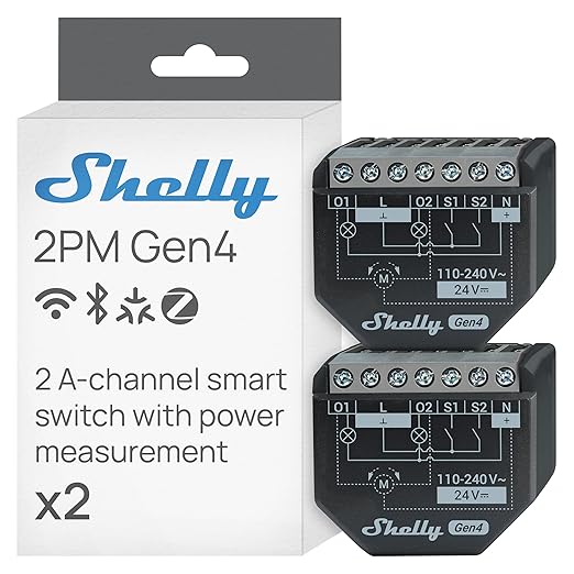 Shelly 2PM Gen4 | Wi-Fi, Zigbee & Matter 2-Channel Smart Relay Switch (2 ...
