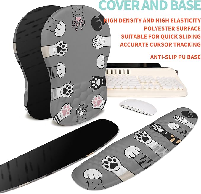 KUOSGM 2-in-1 Ergonomic Set, Wave Rise Keyboard Wrist Rest and Massage Bulge