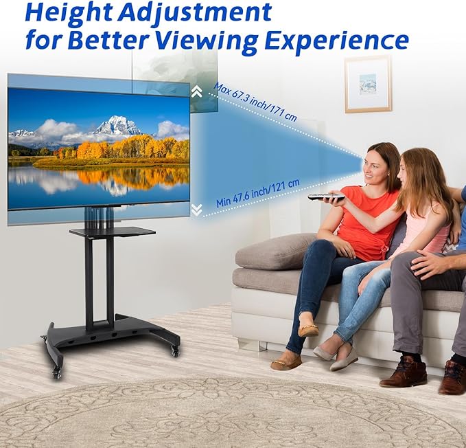 GCCSJ Rolling TV Stand with Adjustable Shelf，Portable TV Stand on Wheels