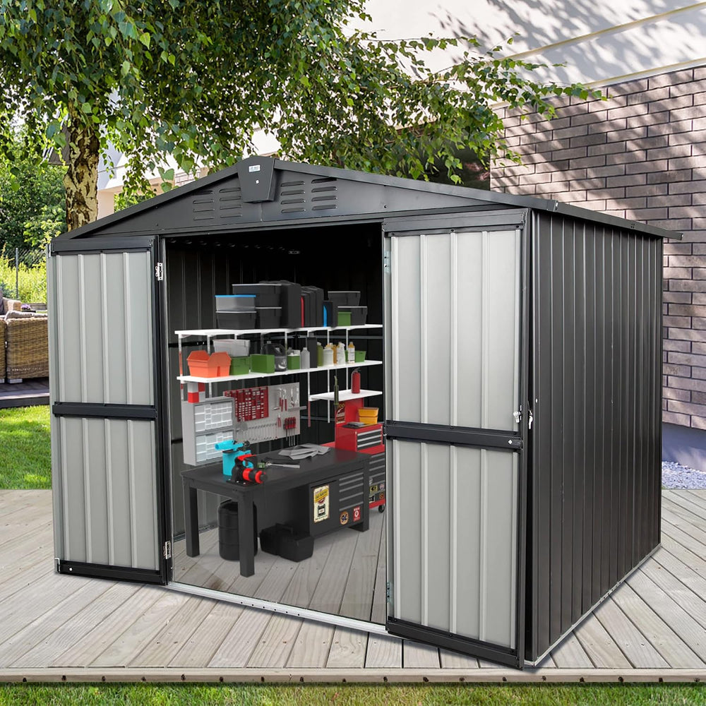 Domi Outdoor Storage Shed 8.2' x 6.2', Metal Steel Utility Tool Shed ...