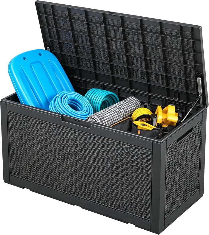 100 Gal Outdoor Storage Box Waterproof Lockable,Deck Box,Gas Lift,Black