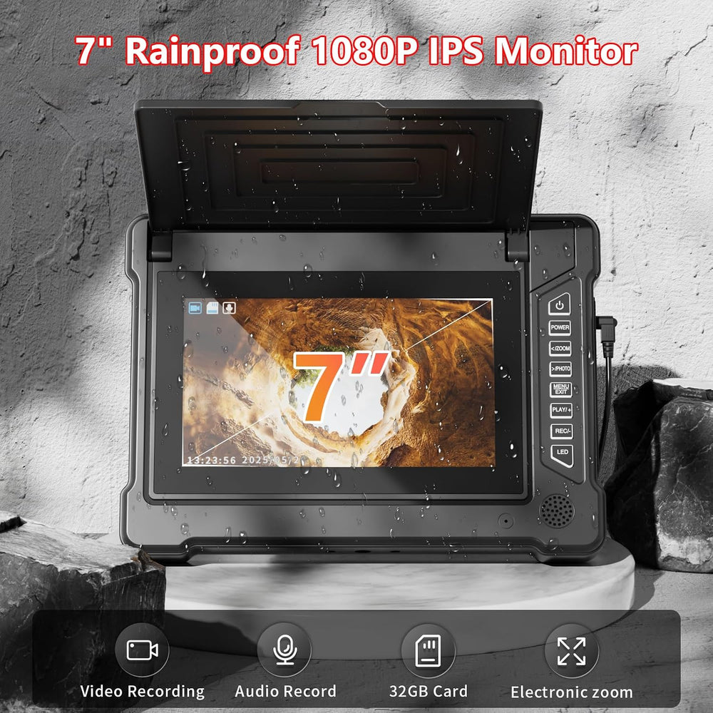 Sewer Camera 100ft/30M 7" Rainproof IPS Screen Pipe Drain Inspection