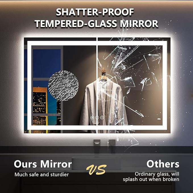 YEELAIT 55x36 Inch LED Bathroom Mirror