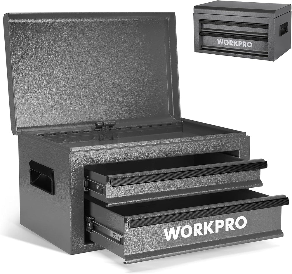 WORKPRO 15-Inch Metal Tool Box with 2 Drawers & Top Storage