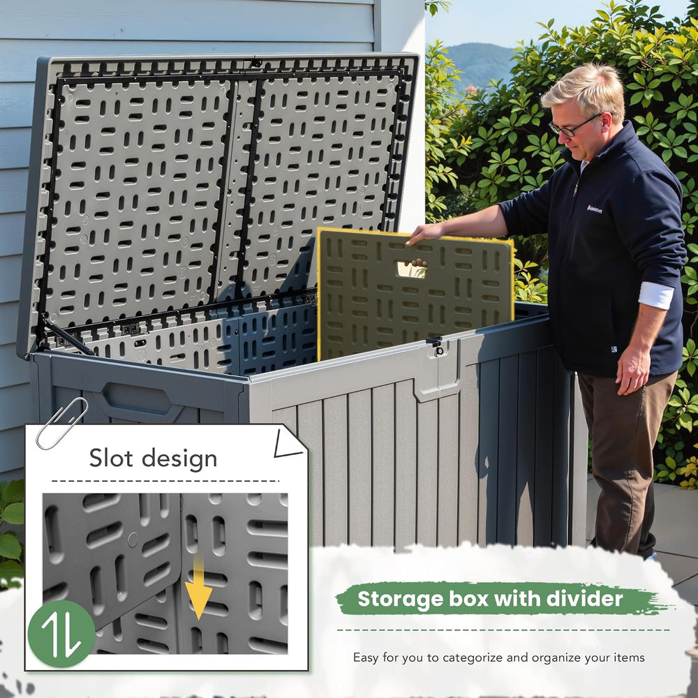 Greesum 230 Gallon HDPE Outdoor Storage Box with Removable Dividers, Weatherp...