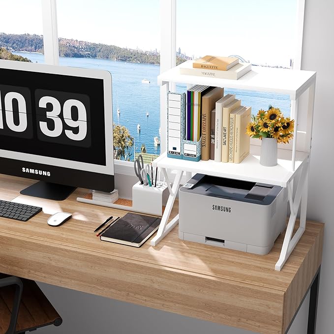 aboxoo Printer Stand for Desk, Desktop Printer Shelf Large 3-Tier Multi-Purpose
