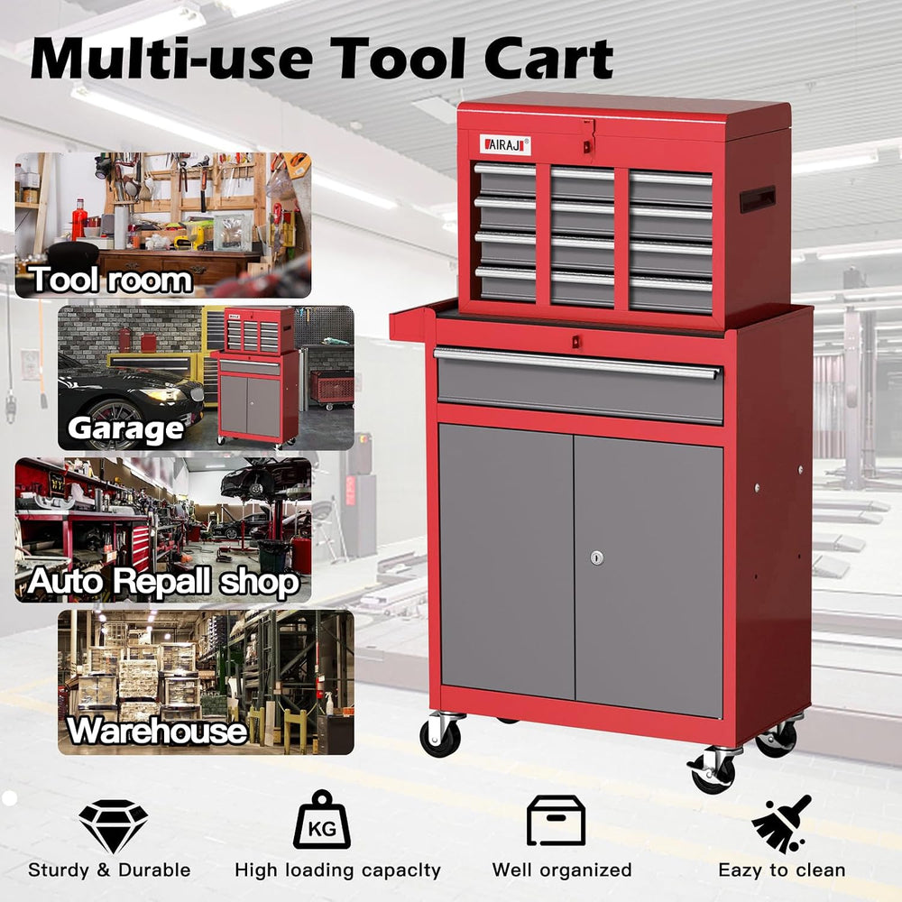 AIRAJ Tool Chest 7-Drawers, 40'' H Rolling Tool Chest with Wheels, Red