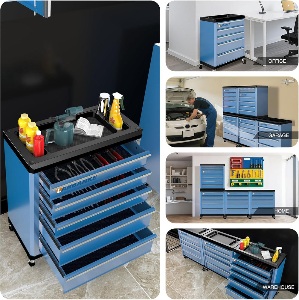 LARBANKE 5-Drawer Rolling Tool Chest with Wheels,Lock&Key,Blue Tool Cabinet
