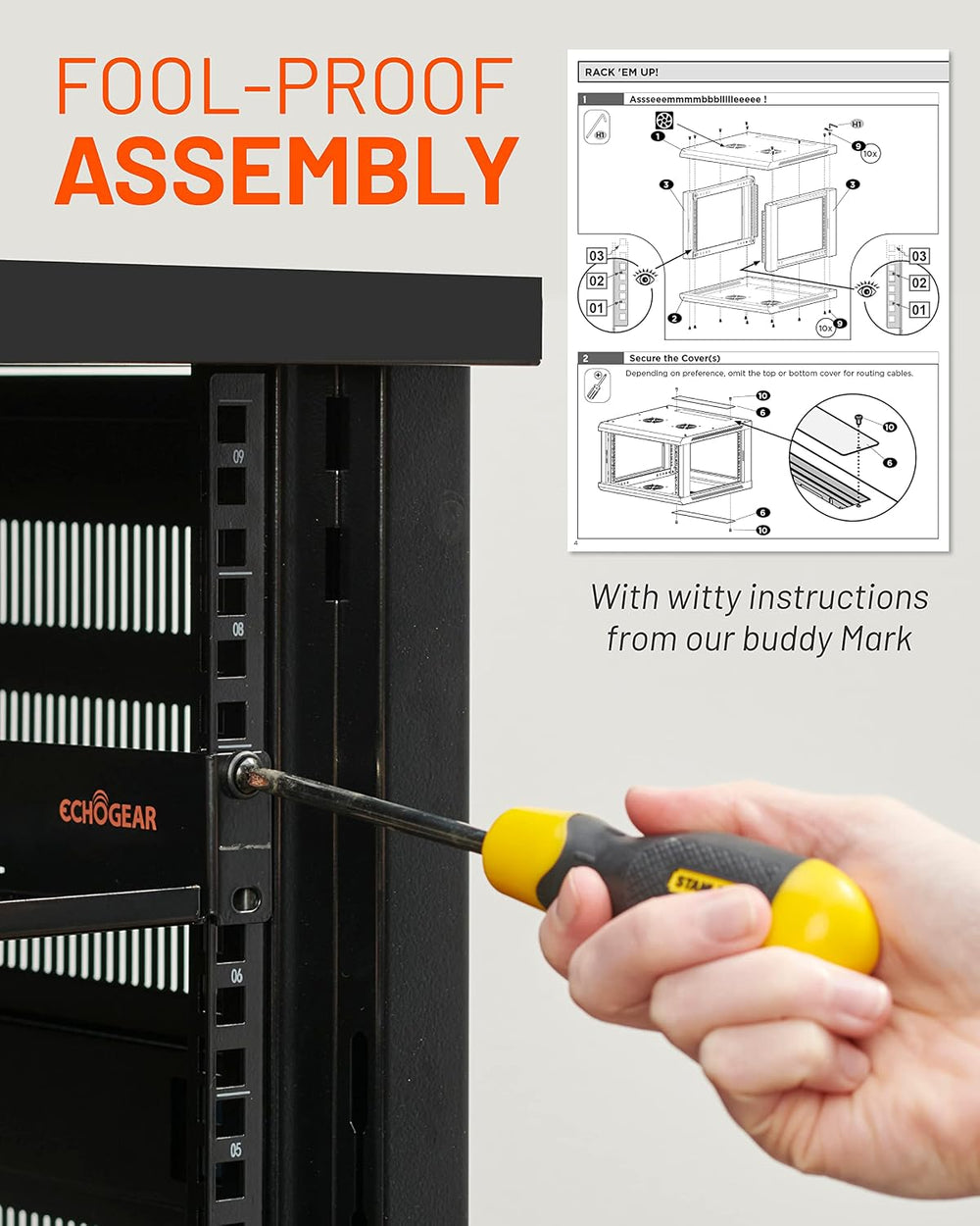 ECHOGEAR 12U Network Rack w/Enclosed Design, Easy Install, 600mm Depth