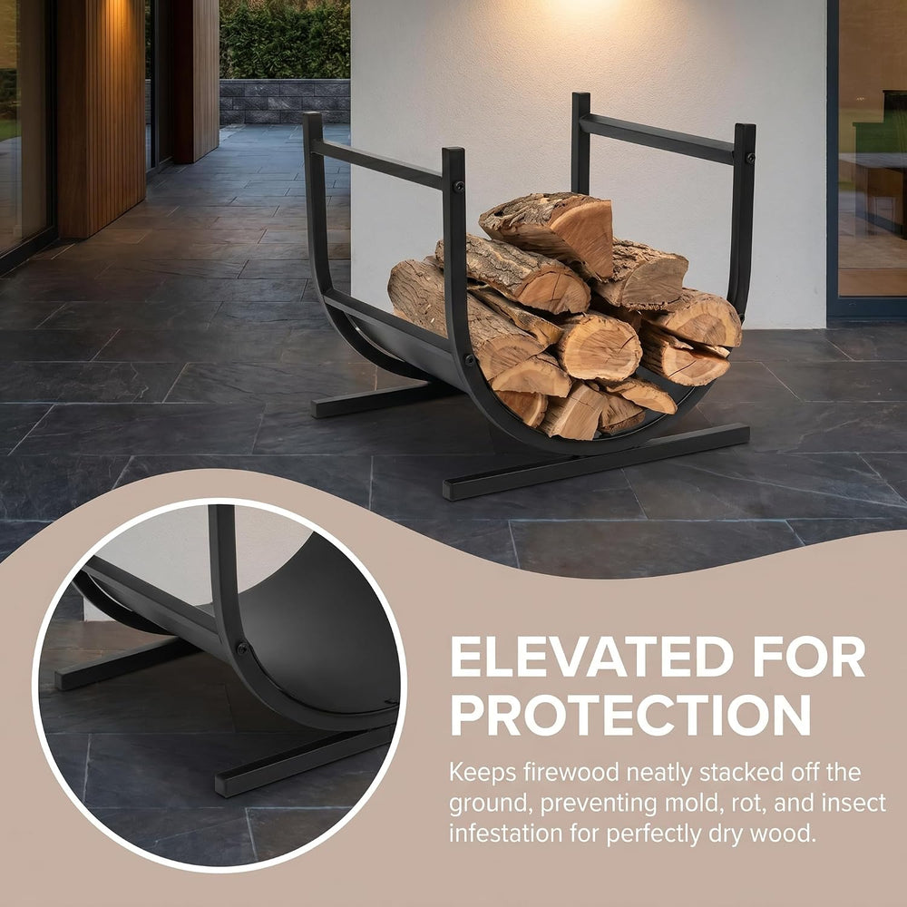 Firewood Rack Outdoor, 17 Inch U-shaped Firewood Storage Log Rack with Integr...