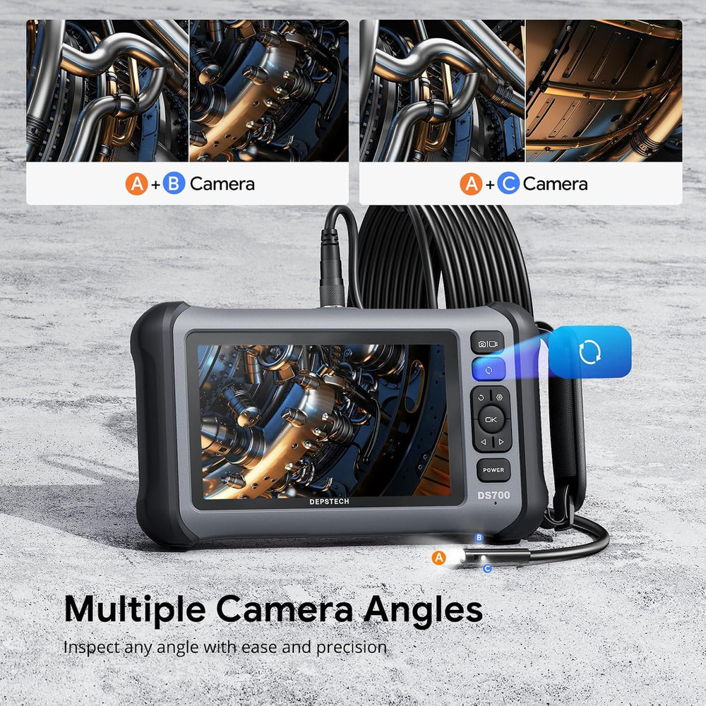 DEPSTECH 7" IPS Screen Borescope Camera with Light, Triple Lens, 16.5FT