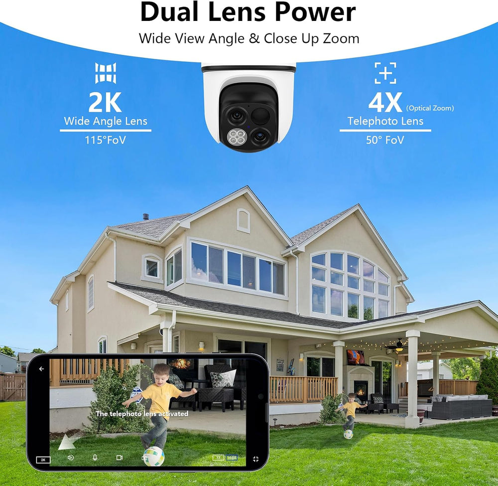 wansview Security Cameras Wireless Outdoor, Dual Lens PTZ, 2.4G, B7 2Pack
